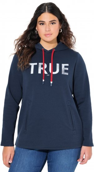 Ulla Popken TRUE Lettering Hoodie Navy Blue - Puloveri & dukserice - 