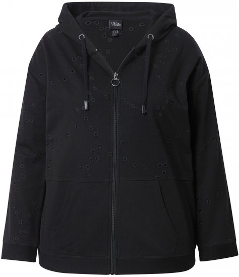 Ulla Popken Eyelet Embroidered Zip-Up Hoodie Black - Puloveri & dukserice - 