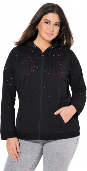 Ulla Popken Eyelet Embroidered Zip-Up Hoodie Black - Puloveri & dukserice - 