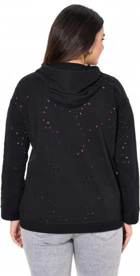 Ulla Popken Eyelet Embroidered Zip-Up Hoodie Black - Puloveri & dukserice - 