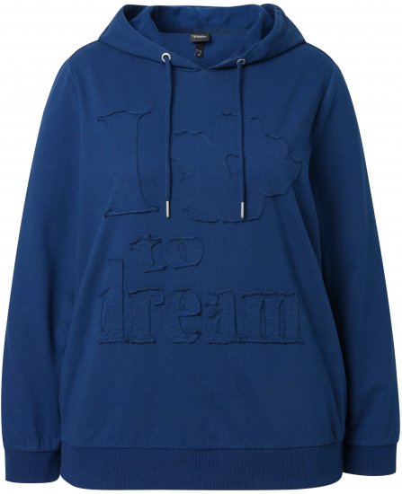 Ulla Popken Applique Lettering Hooded Sweatshirt Dark Blue - Puloveri & dukserice - 