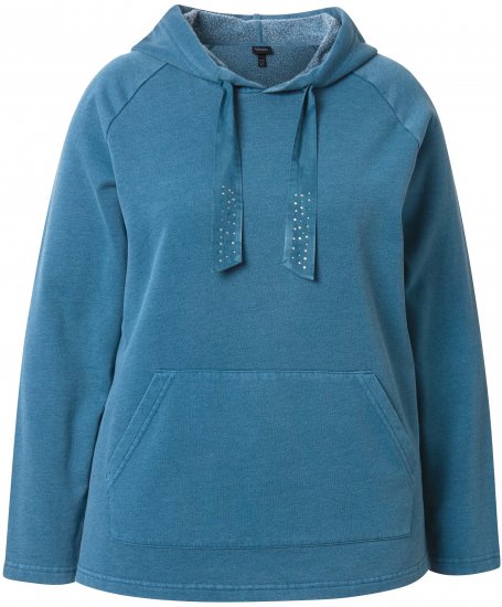 Ulla Popken Rhinestone Drawstring Moon Wash Hoodie Teal - Puloveri & dukserice - 