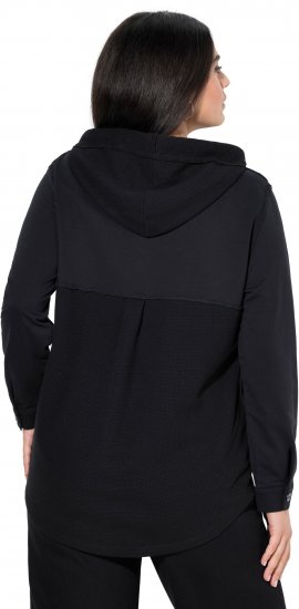 Ulla Popken Mixed Texture Button Down Hoodie Black - Puloveri & dukserice - 