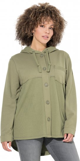 Ulla Popken Mixed Texture Button Down Hoodie Pond Green - Puloveri & dukserice - 