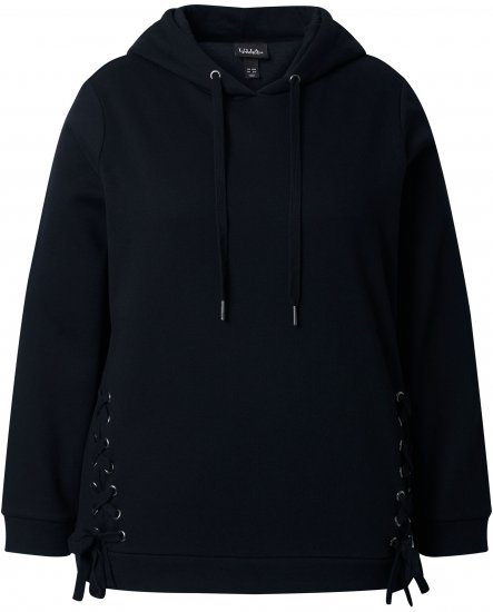Ulla Popken Decorative Lace-Up Hoodie Black - Puloveri & dukserice - 