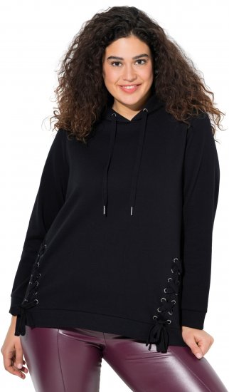 Ulla Popken Decorative Lace-Up Hoodie Black - Puloveri & dukserice - 