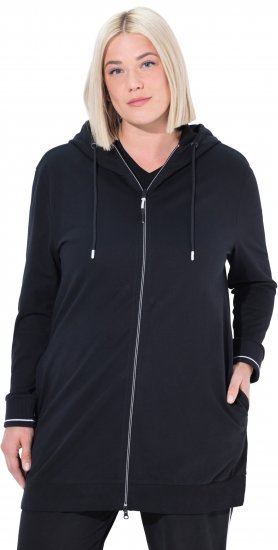 Ulla Popken Contrast Piping Zip-Up Hoodie Black - Puloveri & dukserice - 