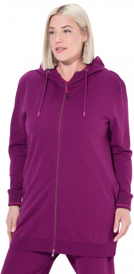 Ulla Popken Contrast Piping Zip-Up Hoodie Pink Berry - Puloveri & dukserice - 