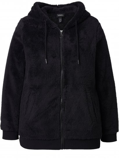 Ulla Popken Teddy Fleece Zip-Up Hoodie Black - Puloveri & dukserice - 