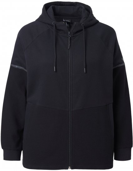 Ulla Popken Mix Fabric Reflective Trim Zip Hoodie Black - Puloveri & dukserice - 