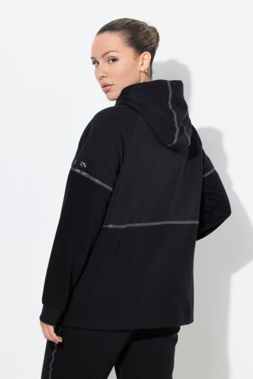 Ulla Popken Mix Fabric Reflective Trim Zip Hoodie Black - Puloveri & dukserice - Udobne dukserice, hoodice i pletenina