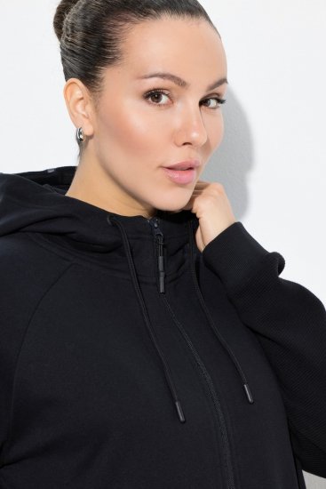 Ulla Popken Mix Fabric Reflective Trim Zip Hoodie Black - Puloveri & dukserice - Udobne dukserice, hoodice i pletenina