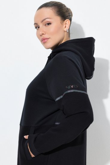 Ulla Popken Mix Fabric Reflective Trim Zip Hoodie Black - Puloveri & dukserice - Udobne dukserice, hoodice i pletenina