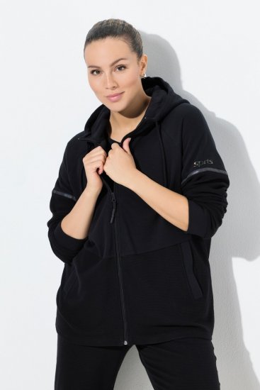 Ulla Popken Mix Fabric Reflective Trim Zip Hoodie Black - Puloveri & dukserice - Udobne dukserice, hoodice i pletenina