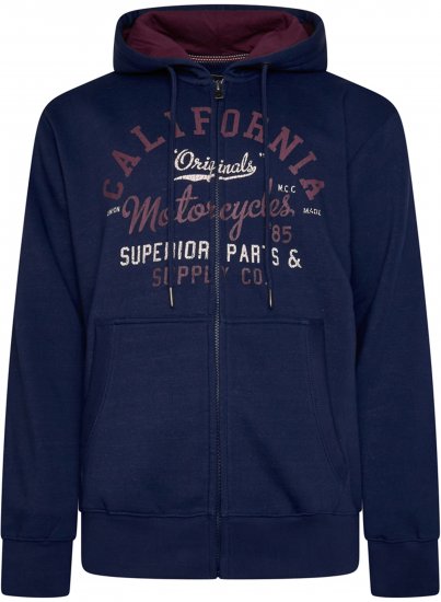 Kam Jeans 7085 Californai Zip Thru Hoodie Navy - Puloveri & dukserice - Muške Puloveri & dukserice veliki brojevi