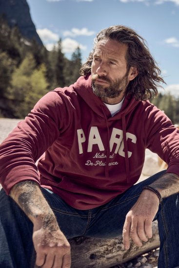 JP1880 Hoodie with Embroidery Aubergine - Puloveri & dukserice - Muške Puloveri & dukserice veliki brojevi
