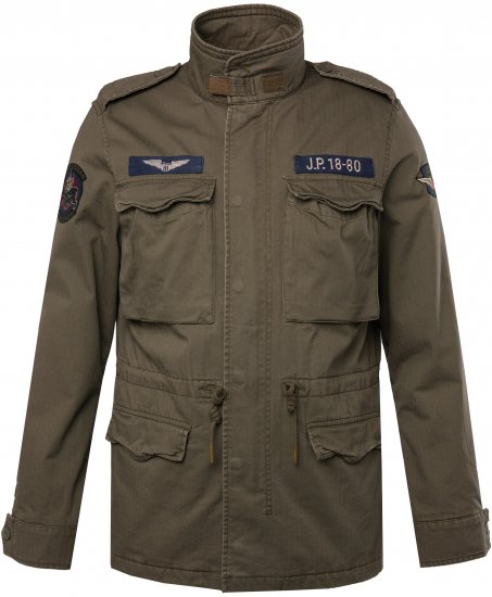 JP1880 Field Jacket with Badges Vintage Look Moss Green - Jakne - Muške Jakne Veliki Brojevi