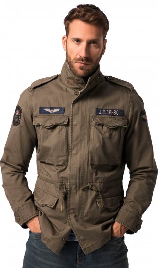 JP1880 Field Jacket with Badges Vintage Look Moss Green - Jakne - Muške Jakne Veliki Brojevi