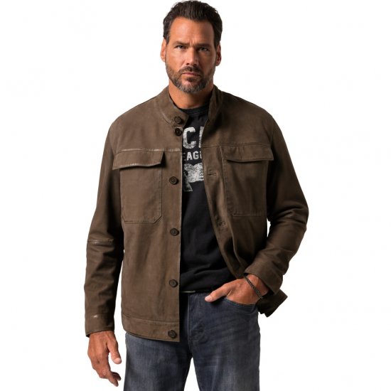 JP1880 Leather Jacket Lambskin Suede Brown - Jakne - Muške Jakne Veliki Brojevi