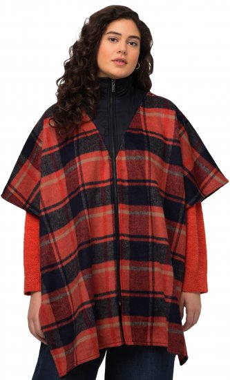 Ulla Popken Oversized Plaid Wing Collar Poncho Red Orange - Jakne - 