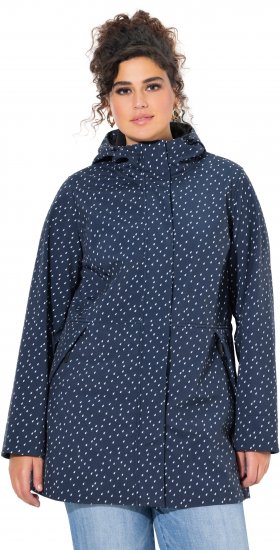 Ulla Popken Raindrop Print Longline Waterproof Jacket Navy - Jakne - 