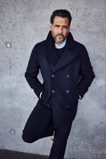 JP1880 Caban Short Double-breasted Overcoat Navy - Jakne - Muške Jakne Veliki Brojevi