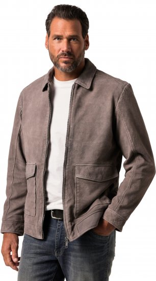 JP1880 Leather Jacket Lamskin Suede Grey - Jakne - Muške Jakne Veliki Brojevi