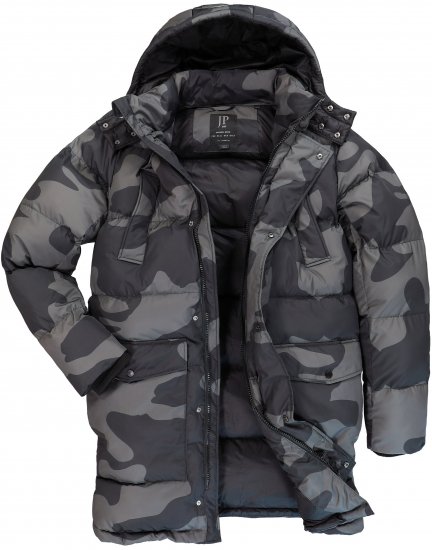 JP1880 Quilted Parka with Camouflage Drawstring Waist Black - Jakne - Muške Jakne Veliki Brojevi