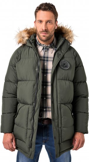 JP1880 Quilted Parka Lightweight and Warm with Faux Fur Hood Dark Green - Jakne - Muške Jakne Veliki Brojevi