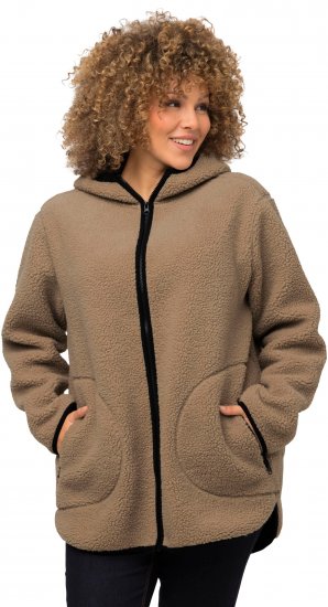 Ulla Popken Long Sleeve Hooded Teddy Jacket Putty - Jakne - 