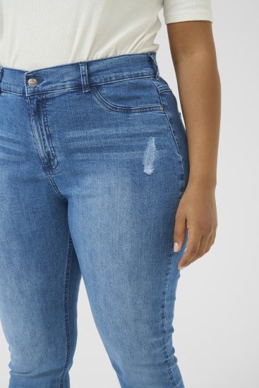 Kaffe Curve Laurina Traperice Washed/Destroyed Blue Denim - Traperice & Hlače u Velikim Veličinama – Plus Size - 