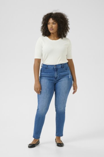 Kaffe Curve Laurina Traperice Washed/Destroyed Blue Denim - Traperice & Hlače u Velikim Veličinama – Plus Size - 
