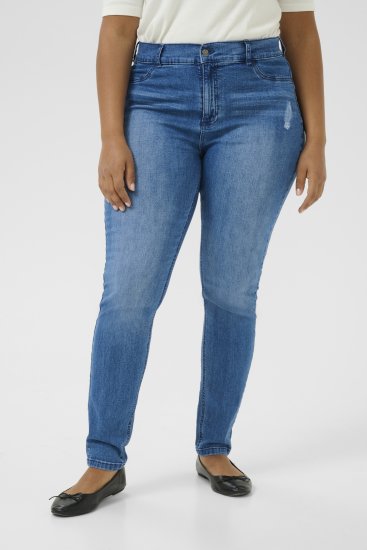 Kaffe Curve Laurina Traperice Washed/Destroyed Blue Denim - Traperice & Hlače u Velikim Veličinama – Plus Size - 