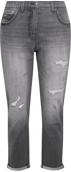 Ulla Popken Distressed Stretch Fit Boyfriend Jeans Dark Denim Blue - Traperice & Hlače u Velikim Veličinama – Plus Size - 