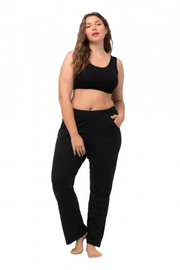 Ulla Popken Bootcut Elastic Waist Cotton French Terry Sport Pants Black - Ulla Popken - Ulla Popken Plus-Size Odjeća