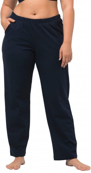 Ulla Popken Bootcut Elastic Waist Cotton French Terry Sport Pants Night Blue - Traperice & Hlače u Velikim Veličinama – Plus Size - 
