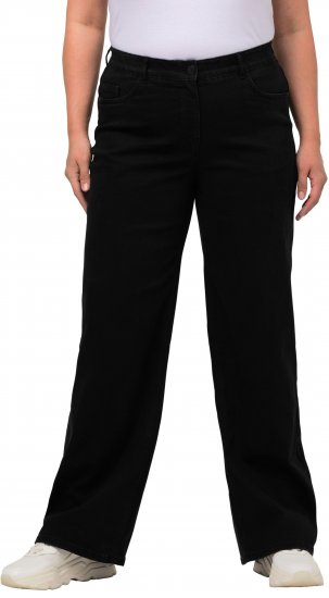 Ulla Popken Mary Fit Wide Leg Stretch Jeans Black - Traperice & Hlače u Velikim Veličinama – Plus Size - 