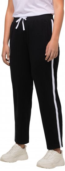 Ulla Popken Side Stripe Adjustable Drawstring Waist Joggers Black - Traperice & Hlače u Velikim Veličinama – Plus Size - 