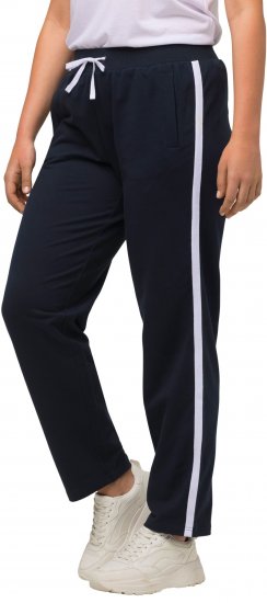 Ulla Popken Side Stripe Adjustable Drawstring Waist Joggers Navy - Traperice & Hlače u Velikim Veličinama – Plus Size - 