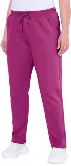 Ulla Popken Basic Drawstring Elastic Waist Cotton Blend Joggers Berry - Traperice & Hlače u Velikim Veličinama – Plus Size - 
