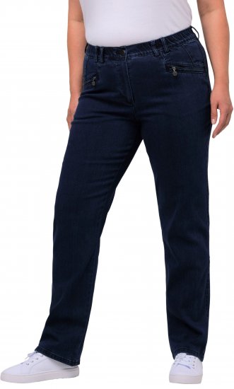 Ulla Popken Mony Elastic Waist Zip Pocket Jeans Dark Blue Denim - Traperice & Hlače u Velikim Veličinama – Plus Size - 