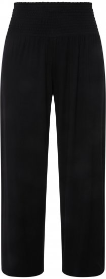Ulla Popken Wide Leg Smocked Waist Knit Pants Black - Traperice & Hlače u Velikim Veličinama – Plus Size - 