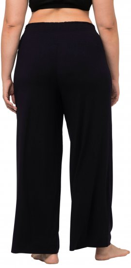 Ulla Popken Wide Leg Smocked Waist Knit Pants Black - Traperice & Hlače u Velikim Veličinama – Plus Size - 