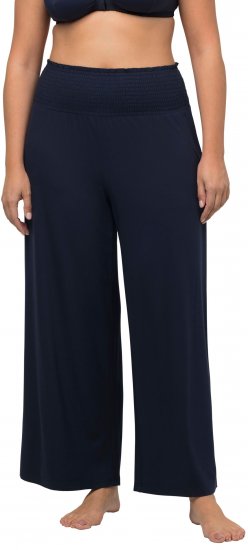 Ulla Popken Wide Leg Smocked Waist Knit Pants Night Blue - Traperice & Hlače u Velikim Veličinama – Plus Size - 