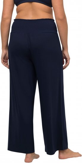 Ulla Popken Wide Leg Smocked Waist Knit Pants Night Blue - Traperice & Hlače u Velikim Veličinama – Plus Size - 