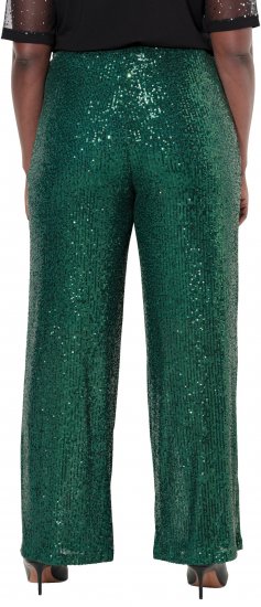 Ulla Popken Wide Leg Sequined Pants Dark Green - Traperice & Hlače u Velikim Veličinama – Plus Size - 