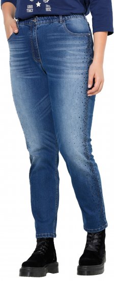 Ulla Popken Rhinestone Detail Stretch Fit Jeans Denim Blue - Traperice & Hlače u Velikim Veličinama – Plus Size - 