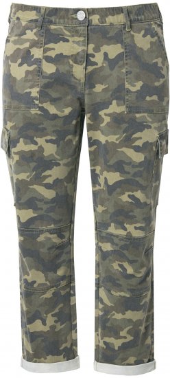 Ulla Popken Camo Boyfriend Pants Olive Grey - Traperice & Hlače u Velikim Veličinama – Plus Size - 