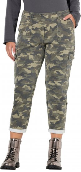 Ulla Popken Camo Boyfriend Pants Olive Grey - Traperice & Hlače u Velikim Veličinama – Plus Size - 