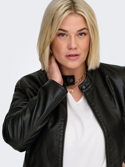 Only Carmakoma Robber Leather Jacket Black - Kožne jakne - 